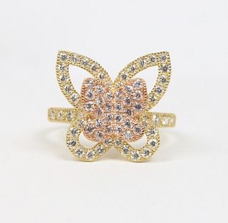 Vintage Lovely Two Tone Gold Butterfly Ring.