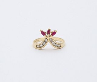 Vintage Rubies CZ's Yellow Gold Ring