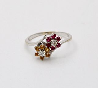 Vintage Flower Multi Stone White Gold Ring