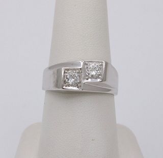 Vintage White Gold Diamond Bypass Ring, Band.