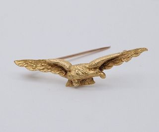 Vintage Yellow Gold Open Winged Eagle Brooch Pin.