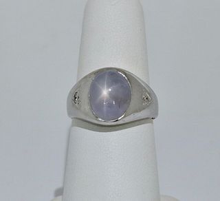 Vintage Star Sapphire Diamonds White Gold Ring
