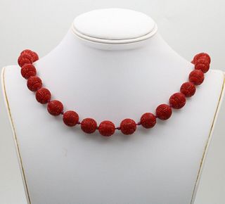 Vintage Red Cinnabar Chanterelle Necklace