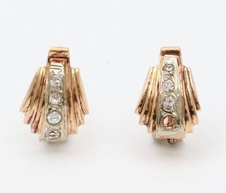 Vintage French Yellow Gold Diamond Earrings