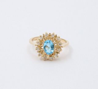 Vintage Blue Topaz Diamonds Yellow Gold Cocktail Ring