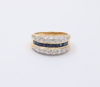 Vintage Diamonds Blue Sapphires Yellow White Gold Ring