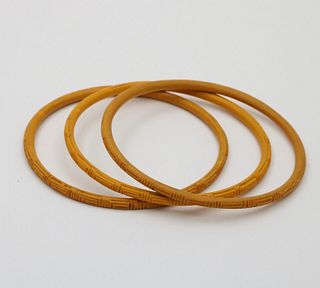 Vintage 1960â€™s Carved Mustard Yellow Set Four Bangles