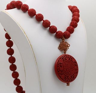 Vintage Red Cinnabar Chanterelle Necklace Pendant