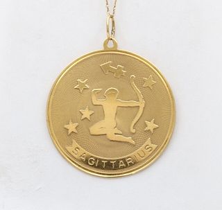 Vintage Zodiac â€œSagittariusâ€ yellow Gold Large Medallion Charm Pendant
