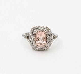 Vintage Morganite Diamonds White Gold Ring
