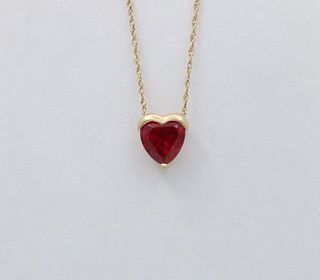 Vintage Heart Lab Ruby Yellow Gold Pendant