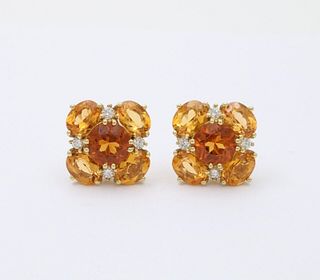 Vintage Madeira Golden Citrines Diamonds Yellow Gold Earrings
