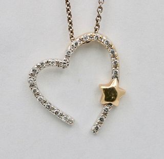 Vintage Heart on a Star Diamonds White Yellow Gold Pendant