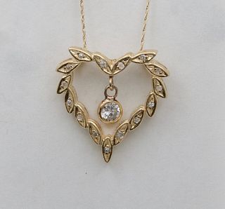 Vintage Heart Diamonds Yellow Gold Pendant