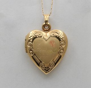 Vintage Heart "I Love You" Yellow Pink Gold Locket Pendant