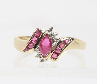 Vintage Yellow Gold Ruby & Diamond Ring, Engagement RIng