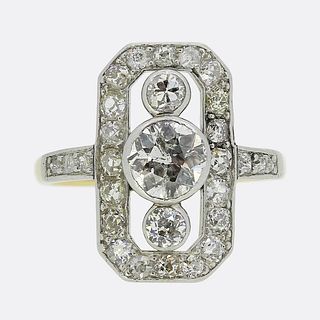 18k Platinum Edwardian Diamond Tablet Ring