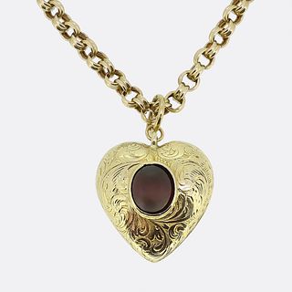 9ct Edwardian Garnet Heart Pendant Necklace