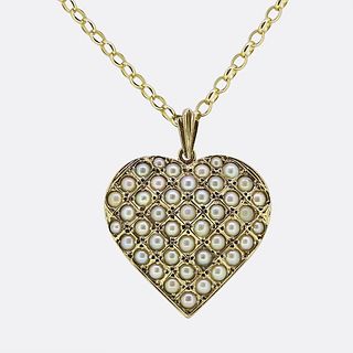 9ct Vintage Pearl Heart Pendant Necklace