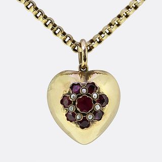 9ct Ruby and Pearl Heart Pendant Necklace