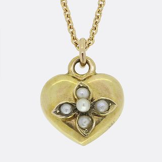 18ct & 15ct Victorian Pearl Heart Pendant Necklace
