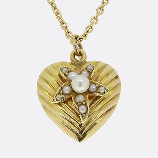 18ct & 15ct Victorian Pearl Heart Pendant Necklace