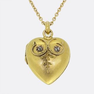 18k & 15k Victorian Diamond Heart Locket Necklace