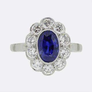 Platinum Sapphire and Diamond Cluster Ring