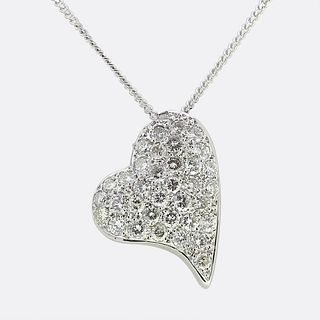 18k Vintage Pave Diamond Heart Pendant Necklace
