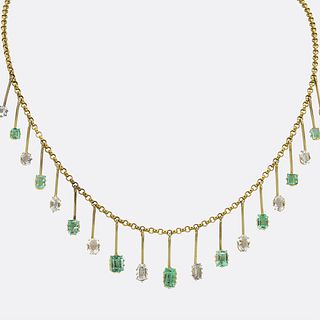 15ct Victorian Emerald and Aquamarine Fringe Necklace