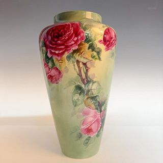 Antique Belleek Willets Porcelain Floral Vase, Signed