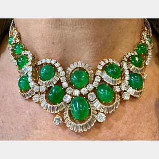 Art Deco Platinum Emerald & Diamond Necklace
