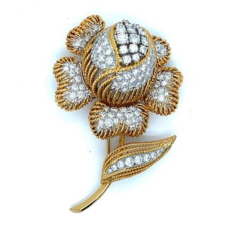 18K Yellow Gold & Platinum 9.40 Ct. Diamond Flower Brooch