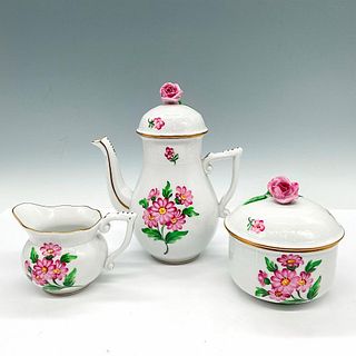 3pc Herend Porcelain Coffee Service Set, Pink Flowers