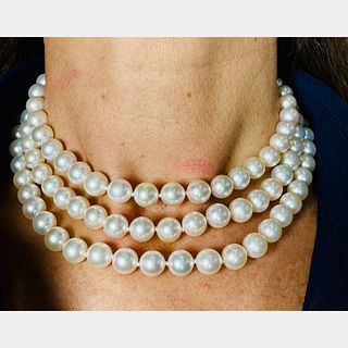 1950â€™s Platinum Cultured Pearl & Diamond Necklace