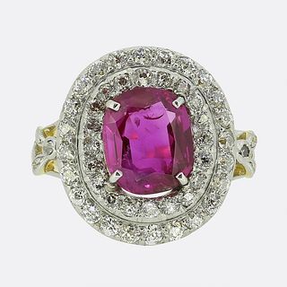 18k Platinum Edwardian Burmese Ruby and Diamond Cluster Ring