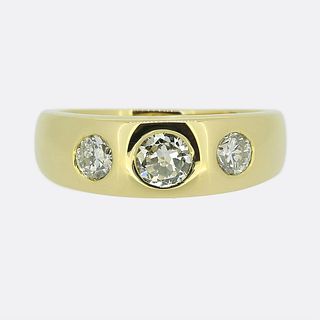 18k Vintage Old Cut Diamond Three-Stone Gypsy Ring