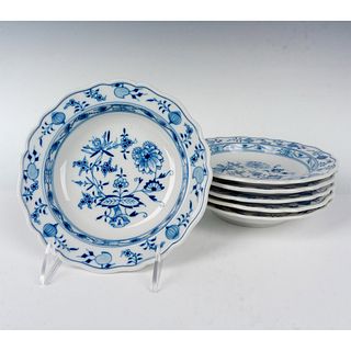 6pc Meissen Porcelain Cereal Bowls, Blue Onion