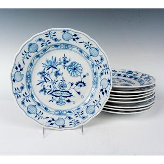 9pc Meissen Porcelain Dinner Plates, Blue Onion
