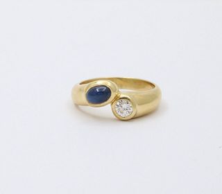 Vintage Yellow Gold Diamond and Sapphire Bypass Ring