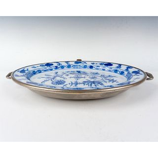 German Porcelain Blue Onion Serving Platter Warmer