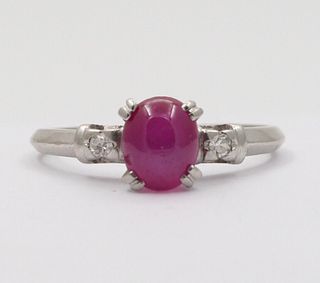 Vintage Platinum Star Ruby & Diamond Ring, Engagement Ring