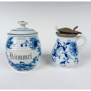 2pc German Porcelain Lidded Condiment Jars