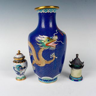 3pc Chinese Cloisonne and Jadeite Jars