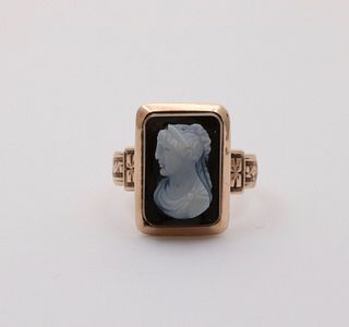 Edwardian Victorian Cameo Onyx Rose Gold Ring