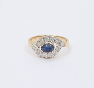 Vintage Sapphire Diamonds White Yellow Gold Bypass Ring
