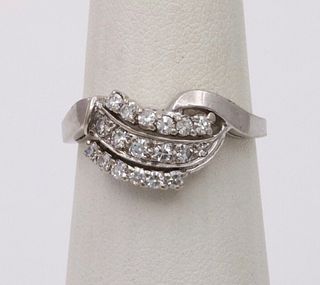 Vintage Diamond White Gold Ring Band, statement ring