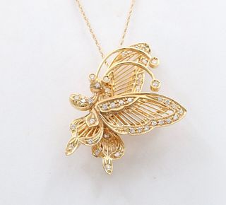 Vintage Yellow Gold Diamonds Articulating Butterfly Brooch Pin