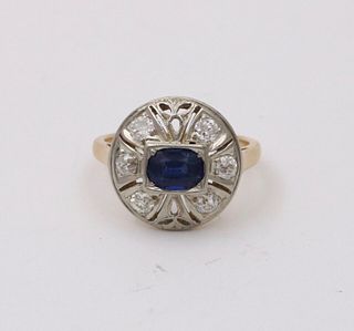 Art Deco Sapphire Diamond White Yellow Gold Ring