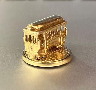 Vintage Yellow Gold Movable Trolley Train Charm